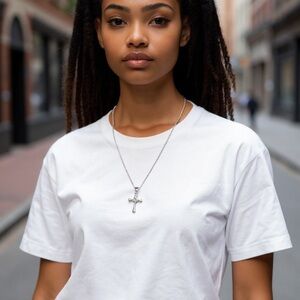 Sterling Silver Cross with large genuine gemstone